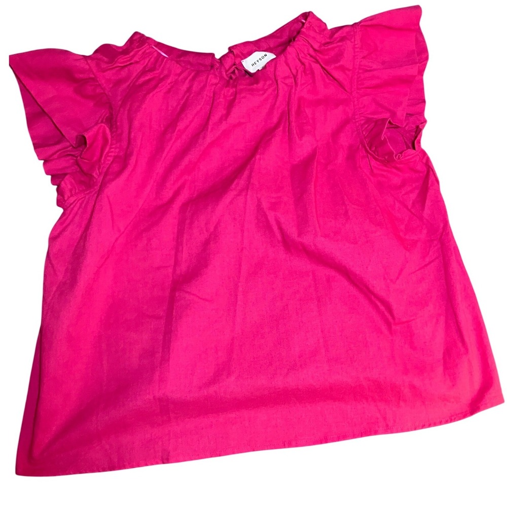 HEYLSON Fuchsia Pink Flutter‎ Sleeve Bow Back Top Plus 1XL Linen Blend Summer